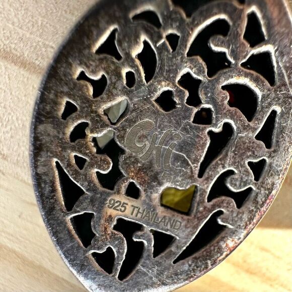 Chi by Carlos Falchi Sterling Silver Enamel & Natural Stone Statement Bracelet - Picture 9 of 10